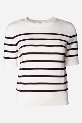 Ballerina Sleeve Striped Crew Neck Top Brown And White Knitwear Zara