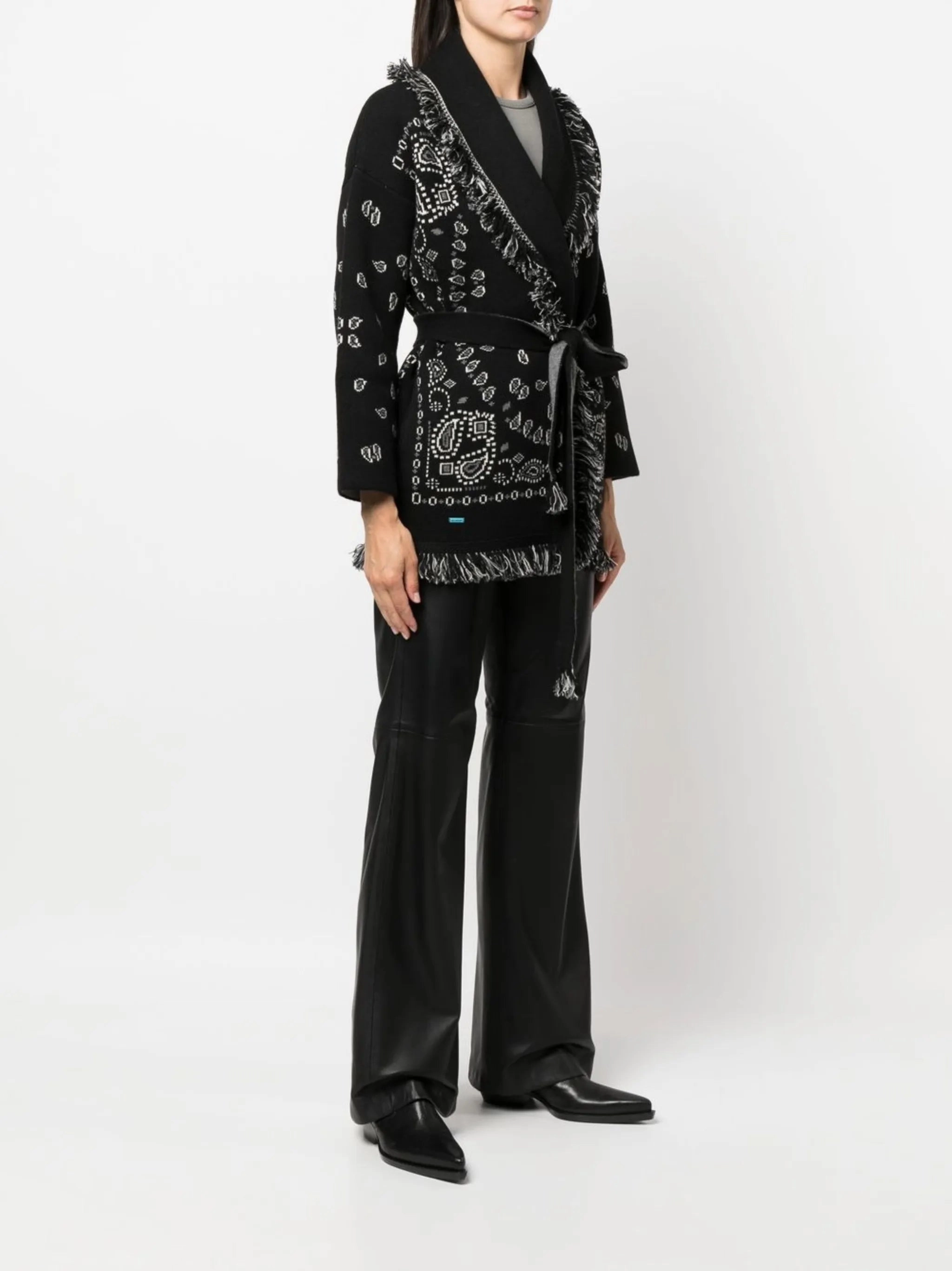 Aran Islands Knitwear Bandana jacquard belted cardigan