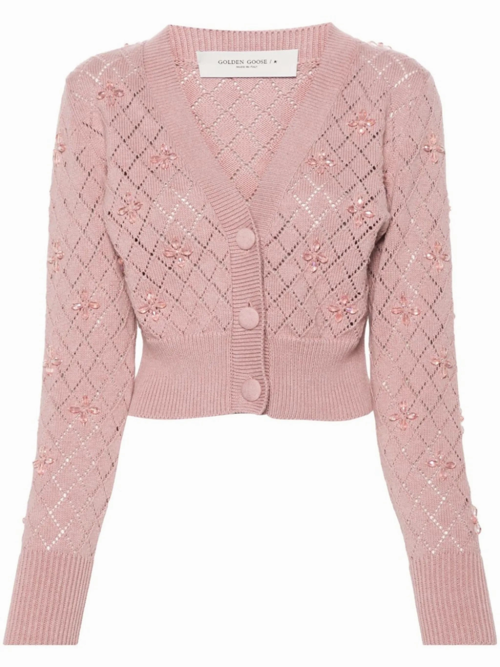 Millers Knitwear bead-embellished pointelle-knit cardigan