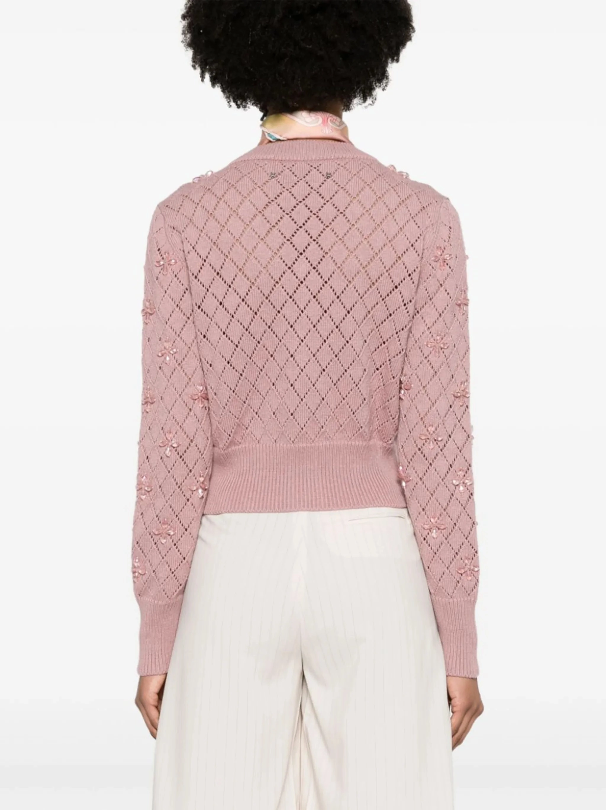 bead-embellished pointelle-knit cardigan Tunic Knitwear