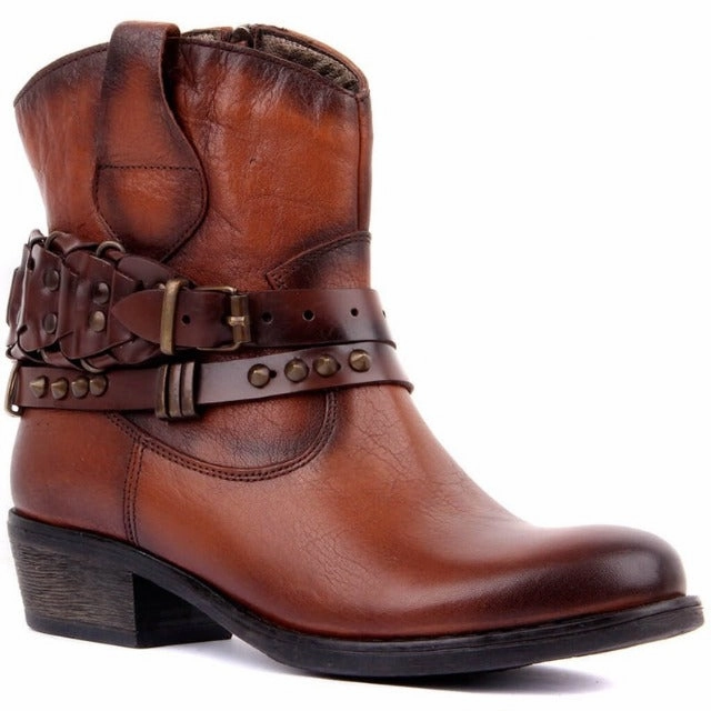 Wedge Lace Up Ankle Boots Genuine Leather Western Winter Boots