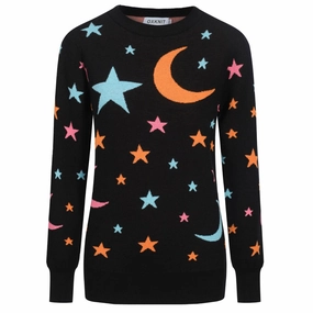 Women's black star moon jacquard knitwear Christine Foley Knitwear