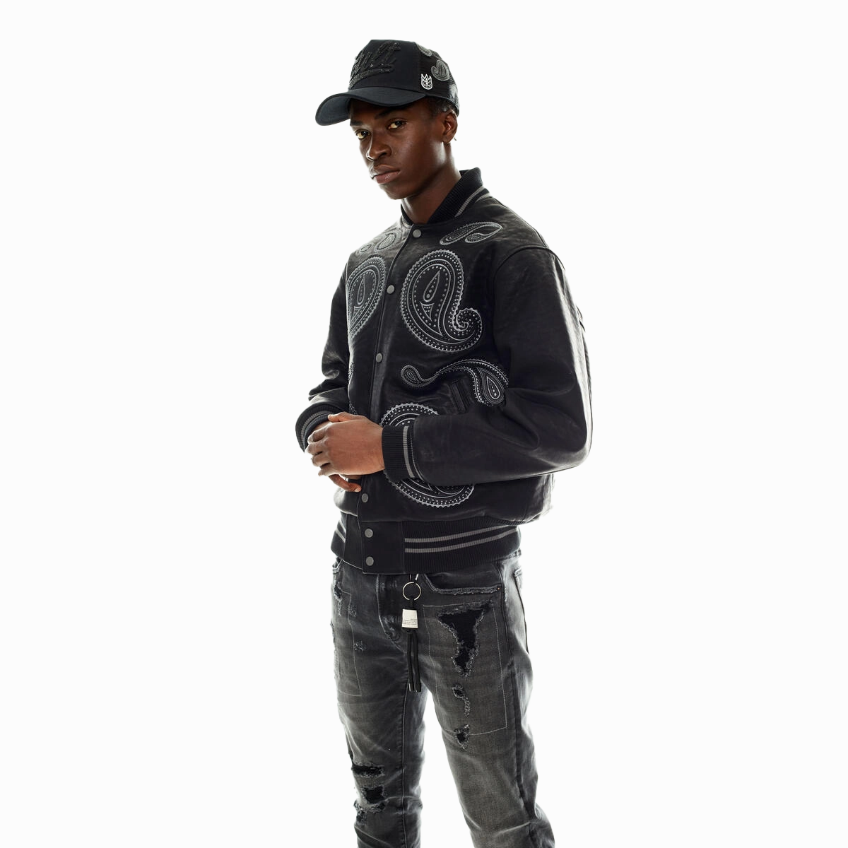 Construction Winter Coats Cult of Individuality Men's Paisley Varsity Jacket