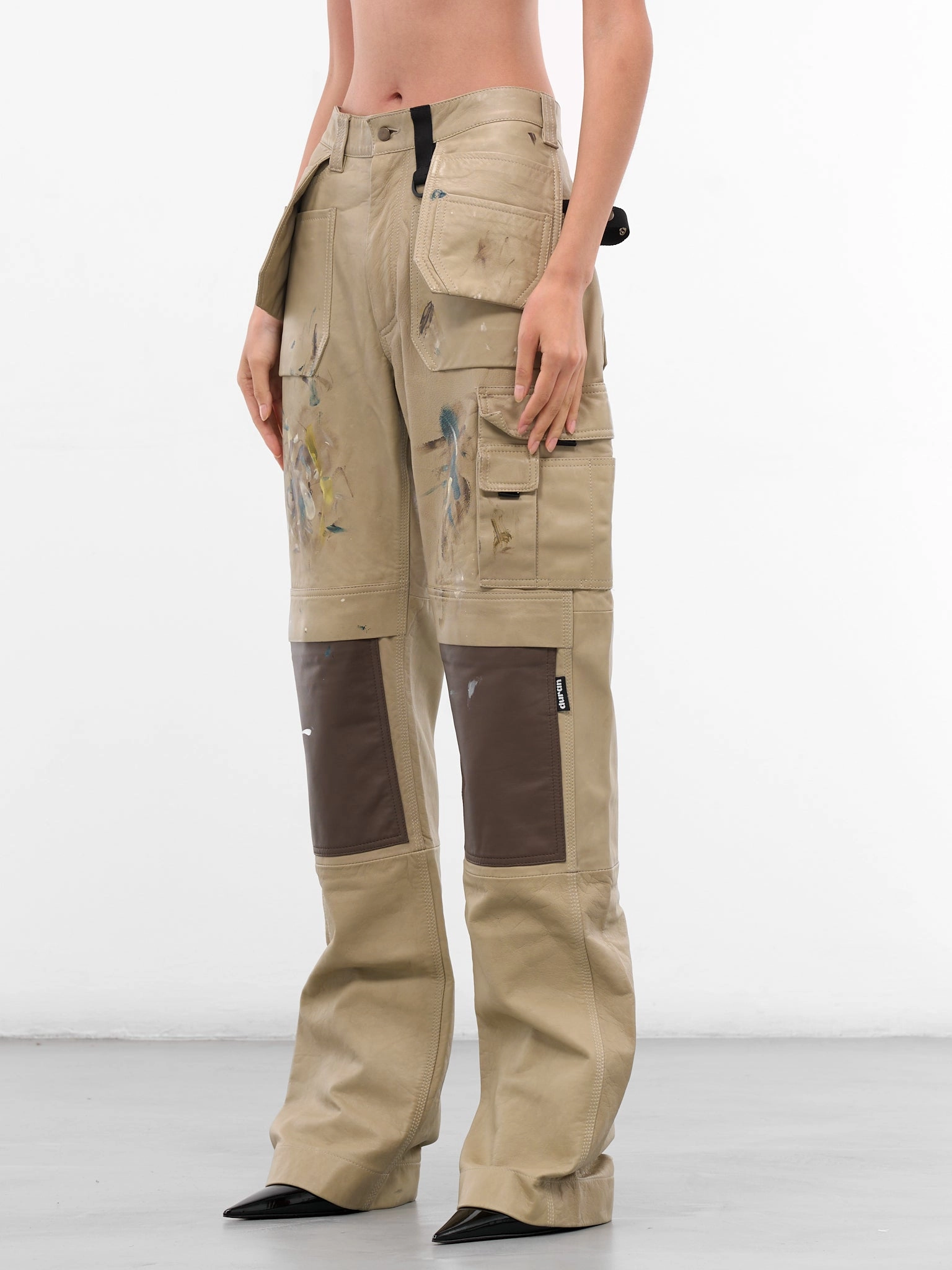 Beige Painted Leather Cargo Pants (PA01972-5002-TAUPE) Prix Cargo Pants