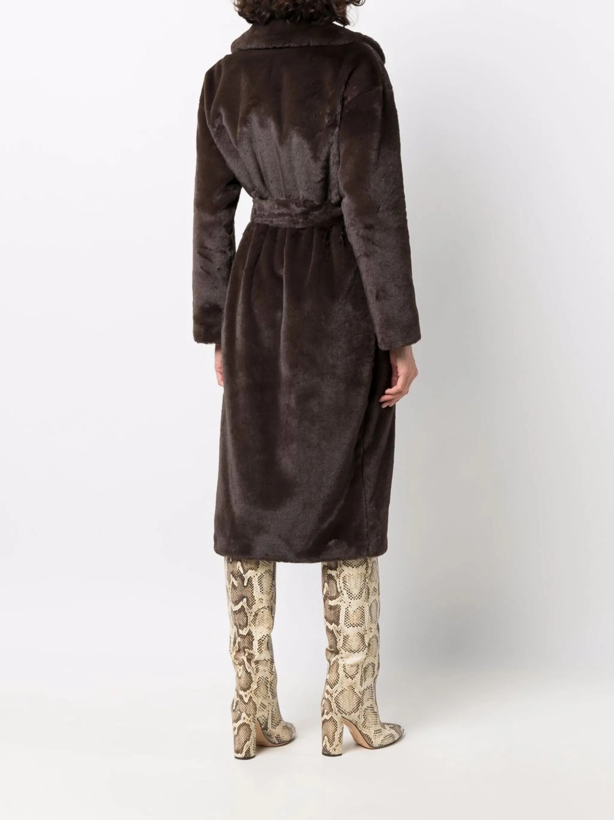 Shop Trench Coats belted faux fur coat