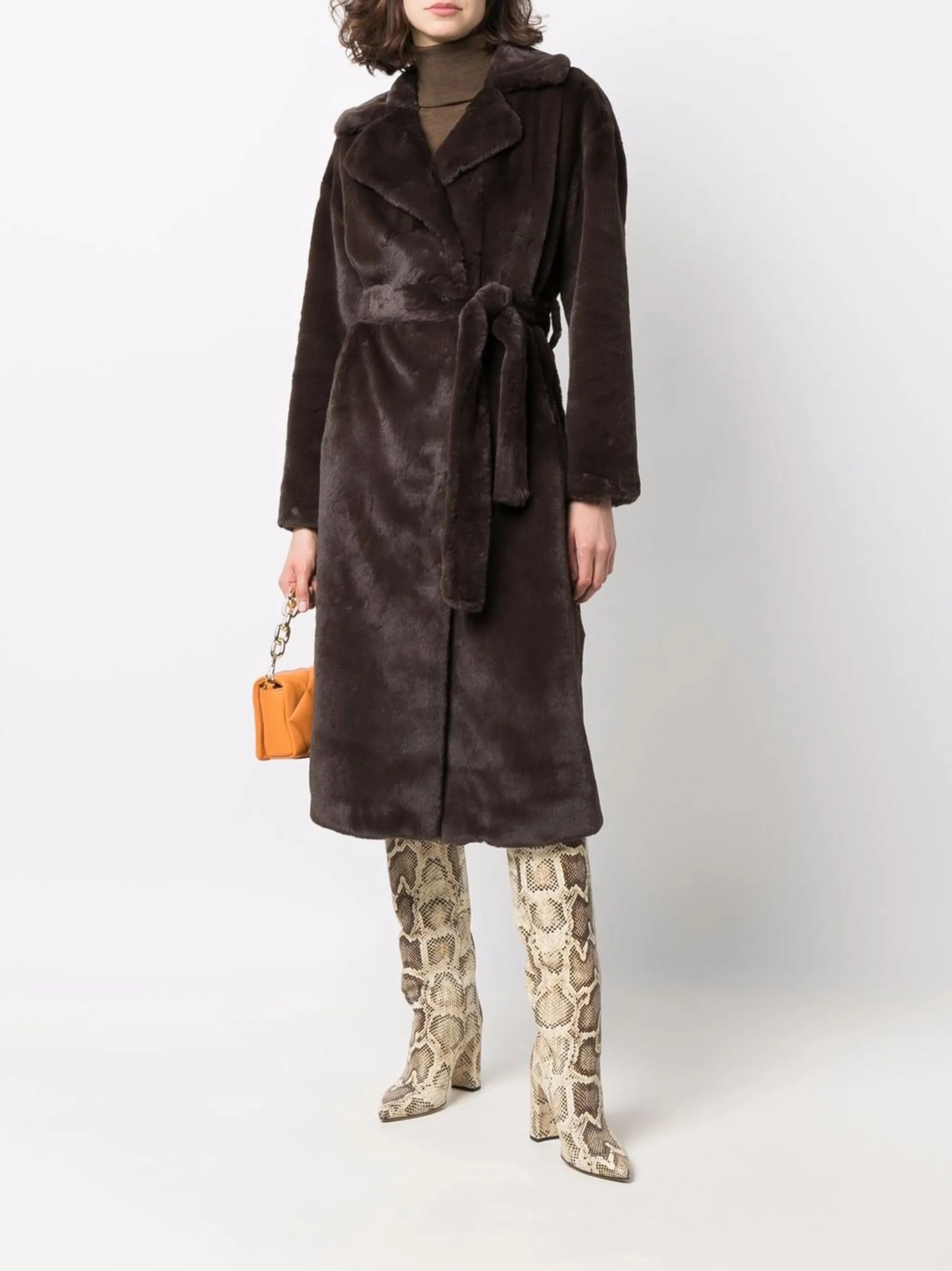 Uniform Coats belted faux fur coat