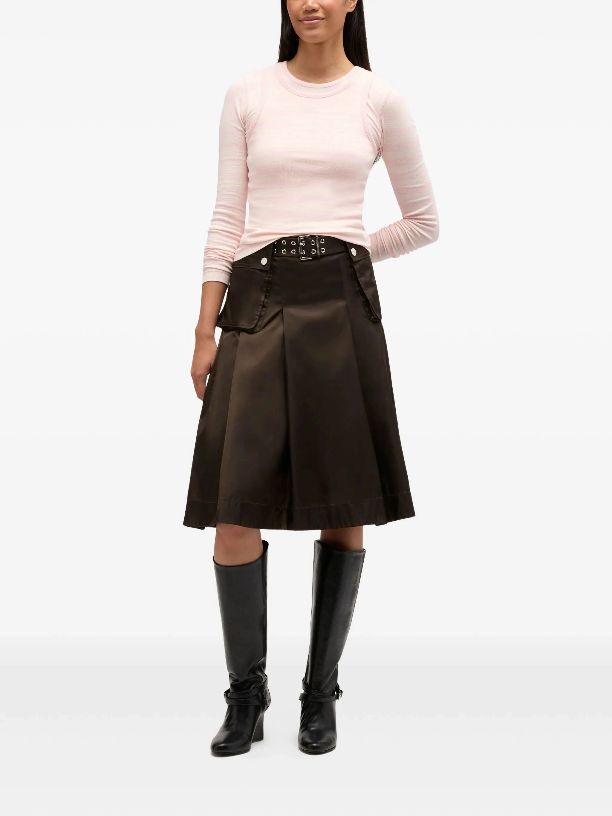 Belted pocket midi skirt Dress With Detachable Skirt