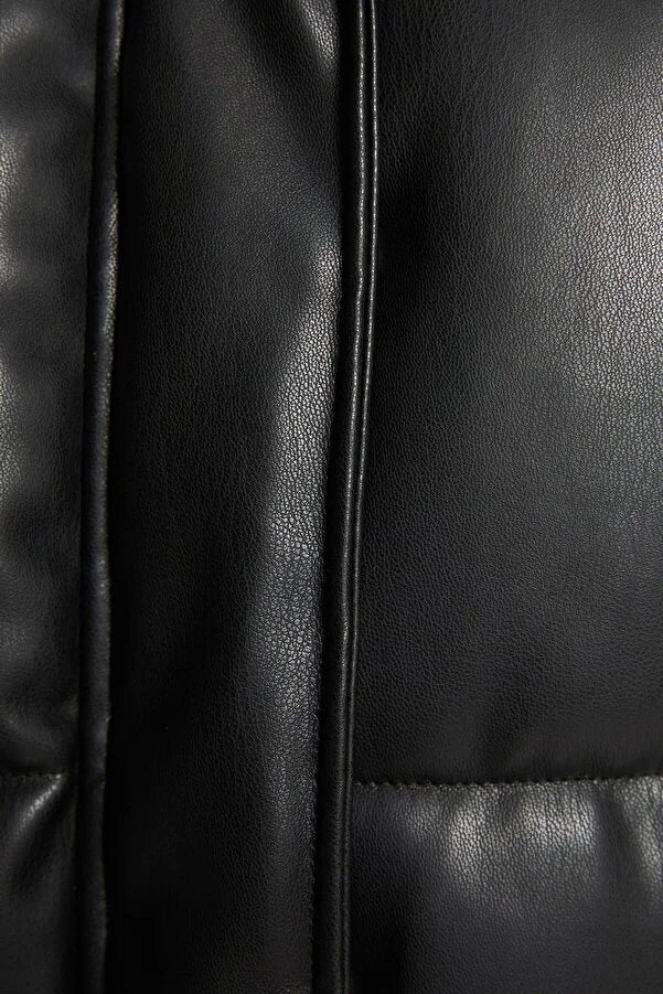 Bershka Women's Faux Leather Hooded Puffer Coat Best Petite Coats