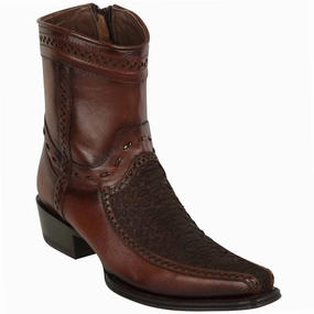 Los Altos Men's Original Python Skin European Toe Short Boots - Brown Gator Boots With The Pimped