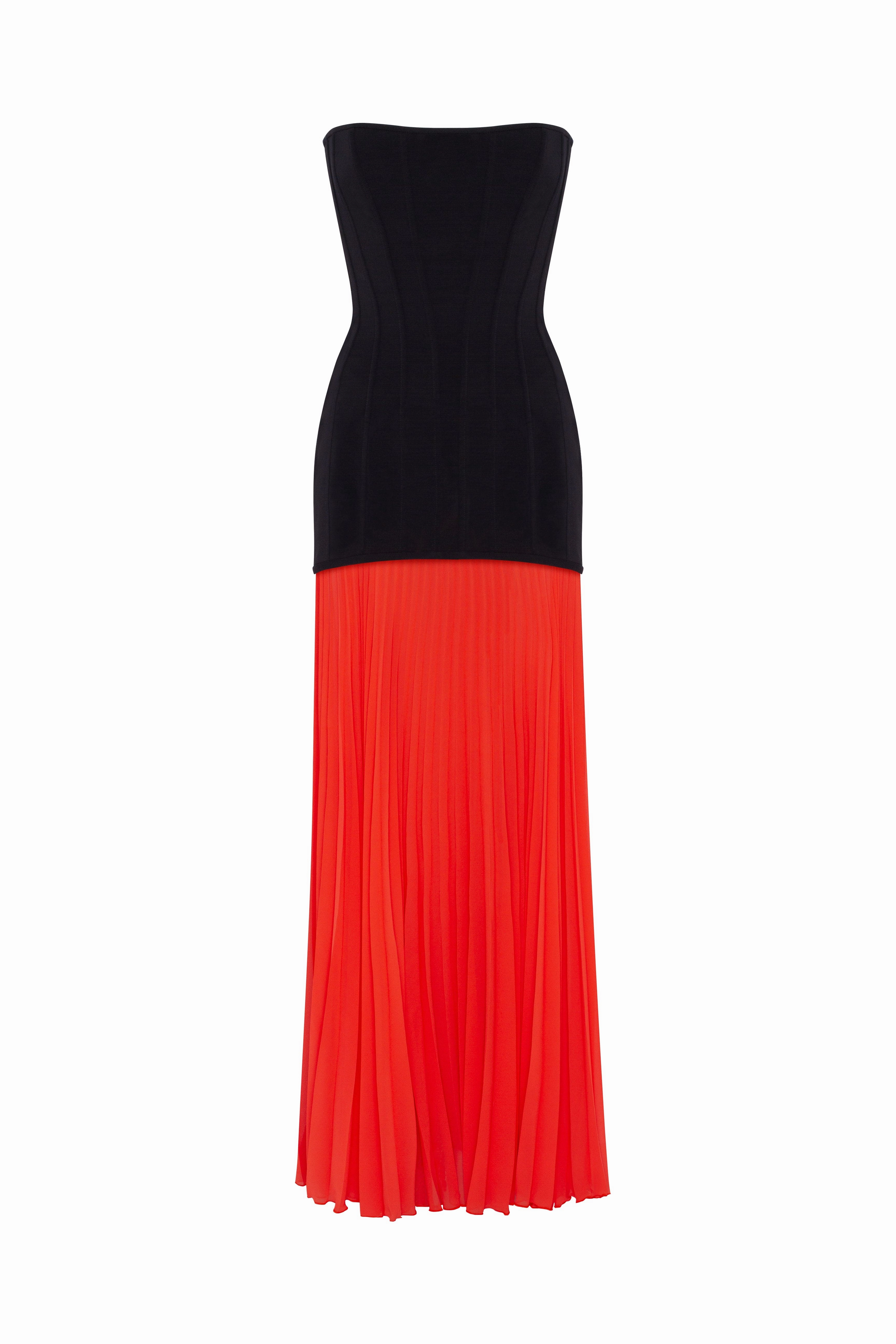 Black&Coral dress with a pleated skirt, Parisienne Fringe Sequin Dress