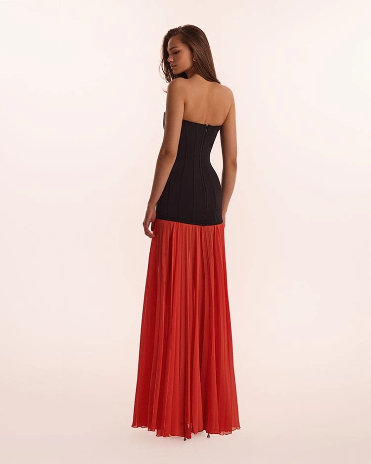 Black&Coral dress with a pleated skirt, Parisienne Fiona Dress