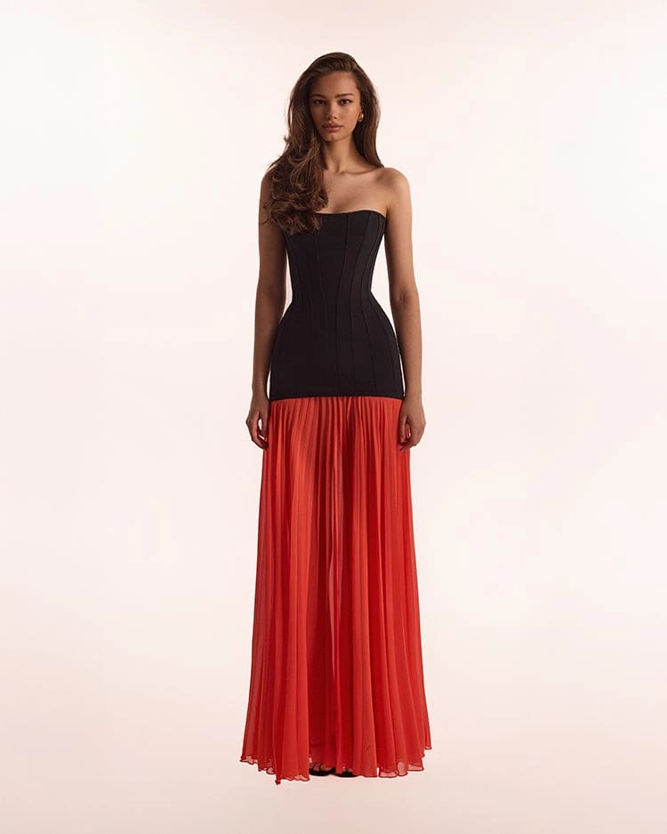 Black&Coral dress with a pleated skirt, Parisienne Melania Inauguration Dress