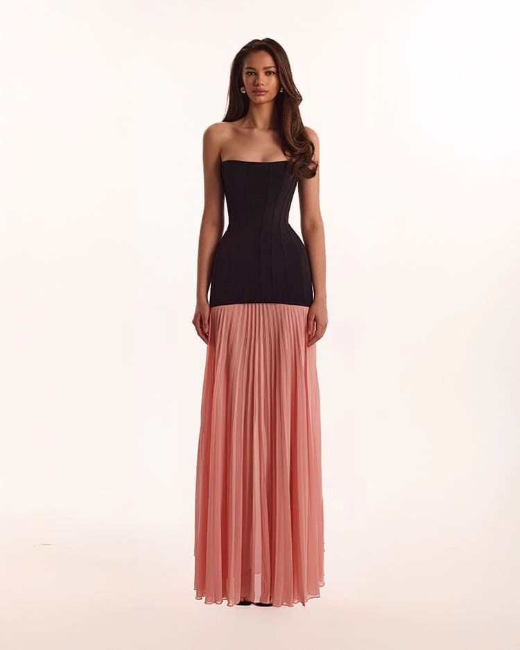 Gold Sparkle Dress Black&Pink dress with a pleated skirt, Parisienne
