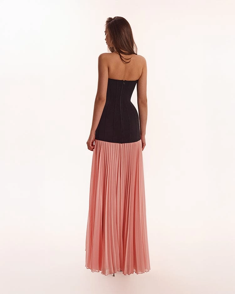 Black&Pink dress with a pleated skirt, Parisienne Dress Dinner Date