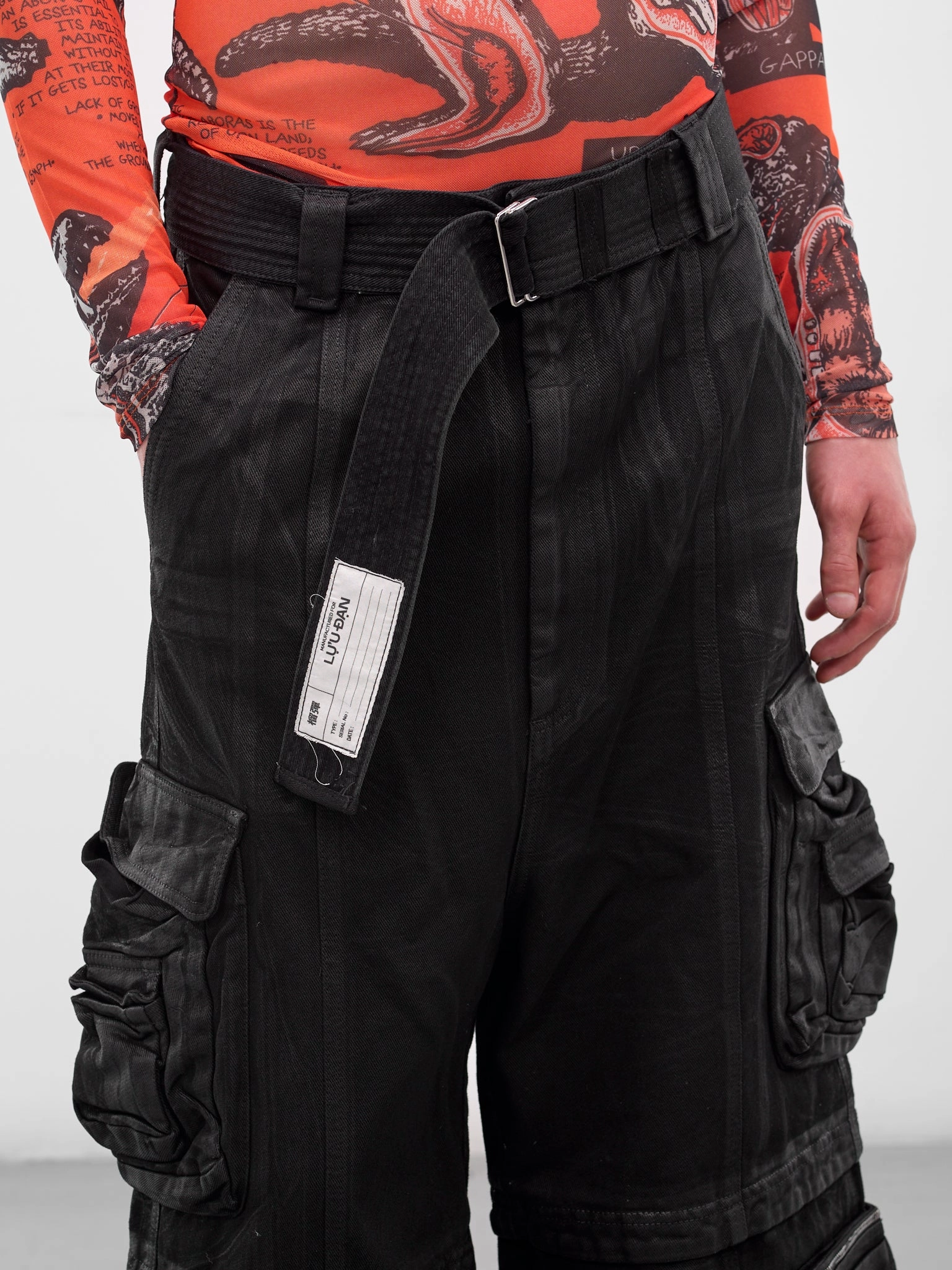 Black Coated Denim Cargo Jeans (MP126D-WCD-COATED-BLACK) Twp Cargo Pants