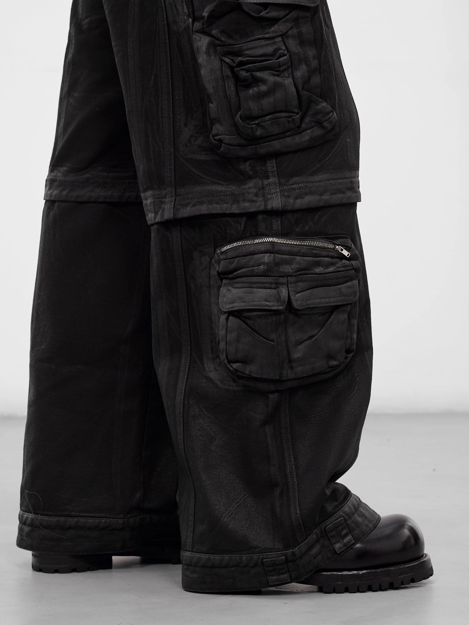 Black Coated Denim Cargo Jeans (MP126D-WCD-COATED-BLACK) Koi Scrub Cargo Pants
