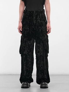 Black Crushed Velvet Cargo Pants (917PAM8-BLACK) Fleece Lined Wrangler Cargo Pants