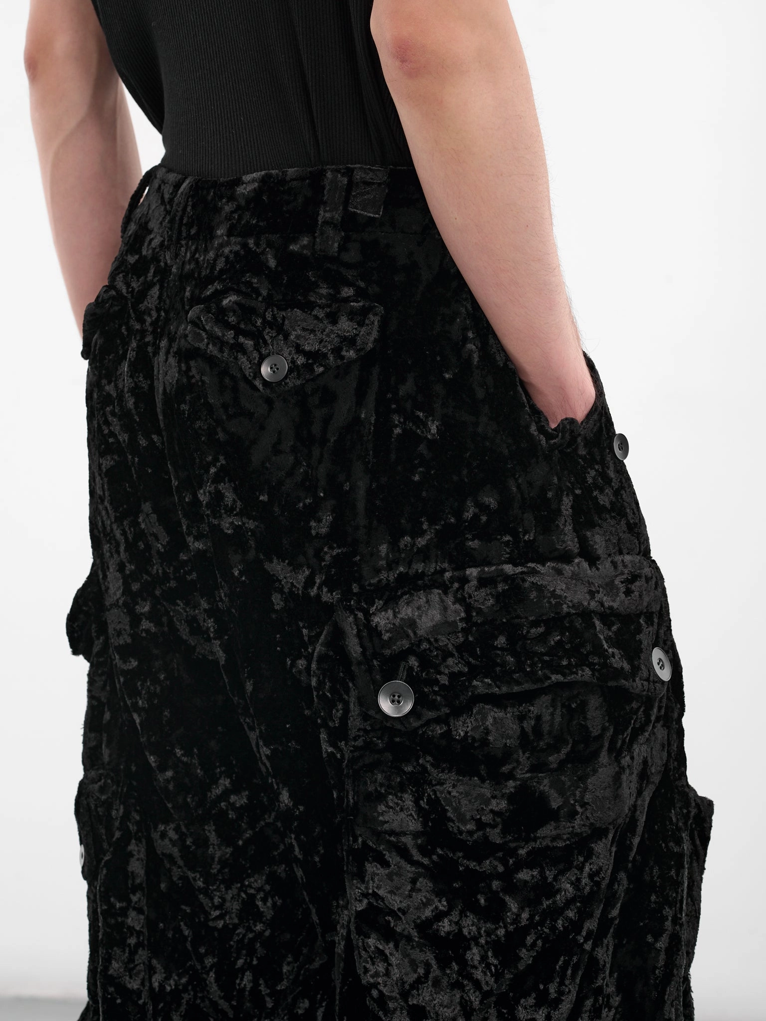 Black Crushed Velvet Cargo Pants (917PAM8-BLACK) M&s Cargo Pants