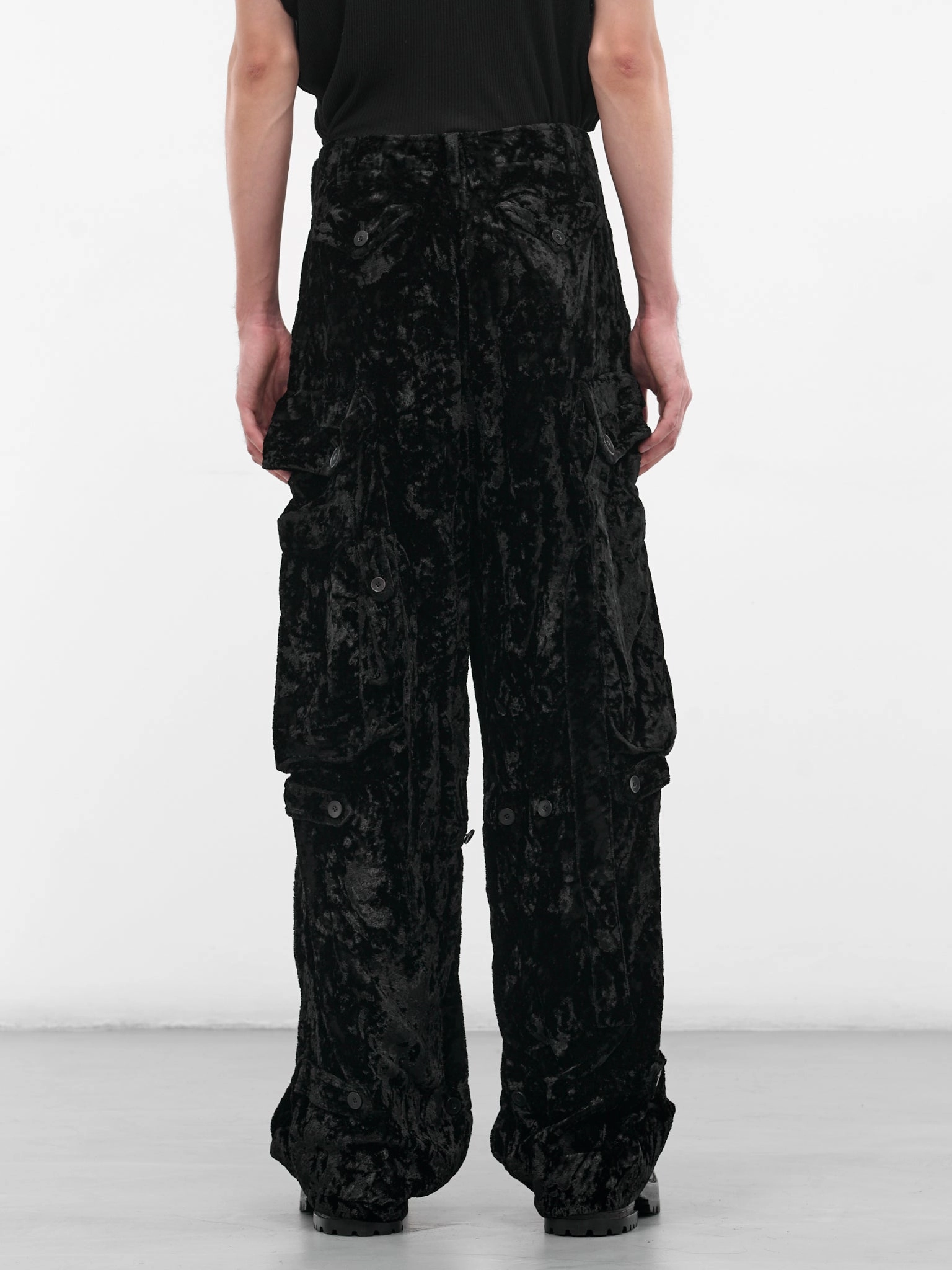 Cargo Pants Mix And Match Black Crushed Velvet Cargo Pants (917PAM8-BLACK)