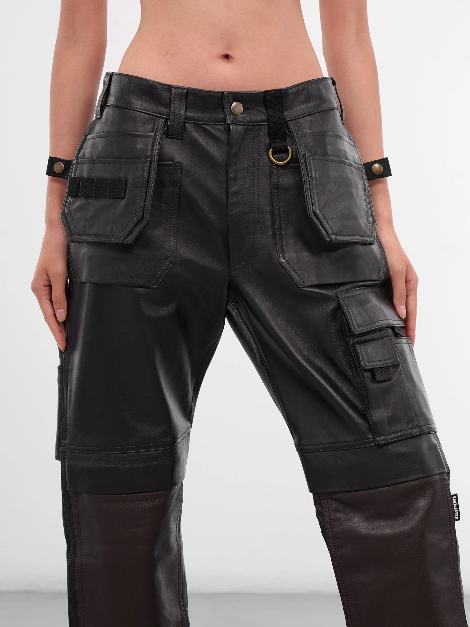 Tobjizzle Cargo Pants Black Leather Cargo Work Pants (PA02972-0363-BLACK-BROWN)