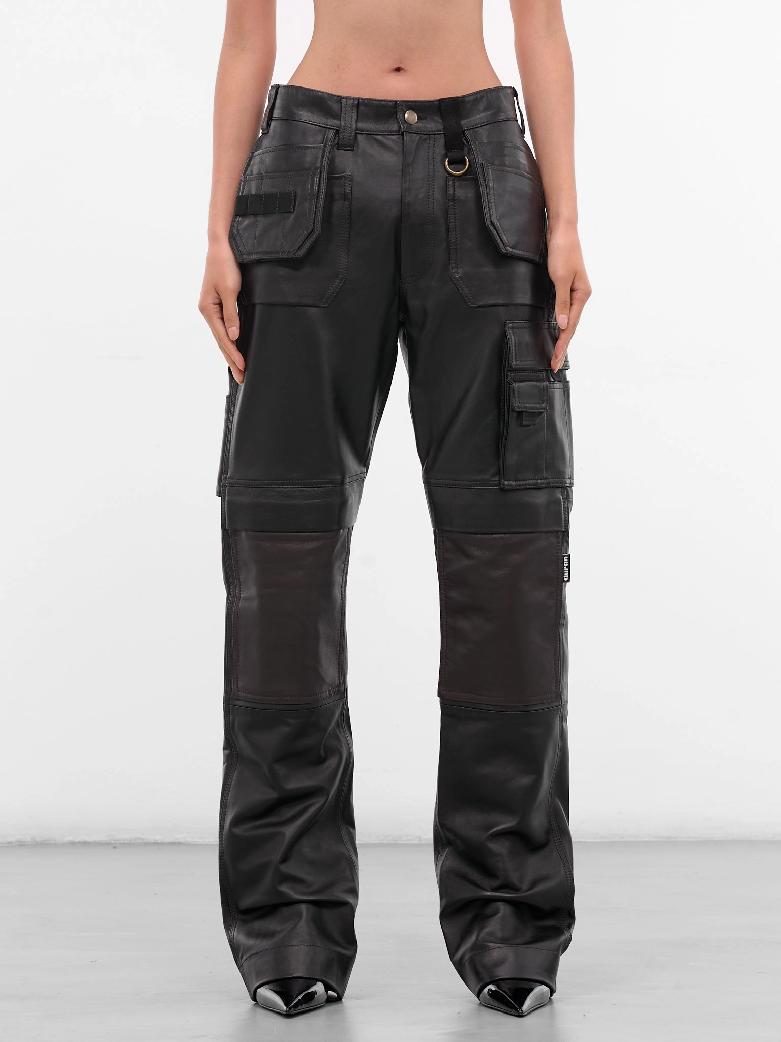 Vicinity Cargo Pants Black Leather Cargo Work Pants (PA02972-0363-BLACK-BROWN)