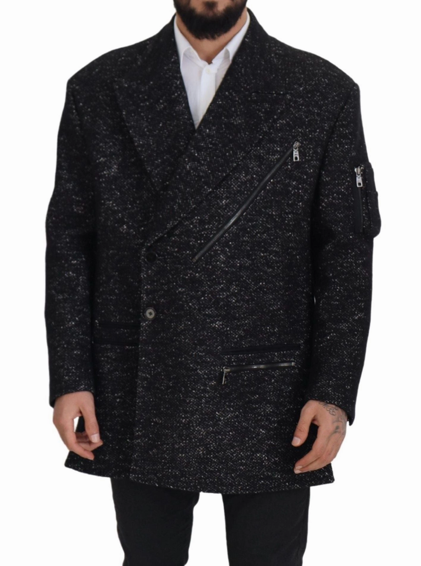 Black Wool Double Breasted Coat Men Jacket Rabbit Coats