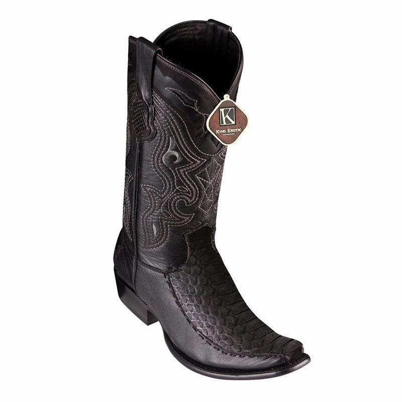 Men's King Exotic Python Boots With Deer Dubai Toe Handcrafted Black Suede Finish (479FN5705) Short Snow Boots