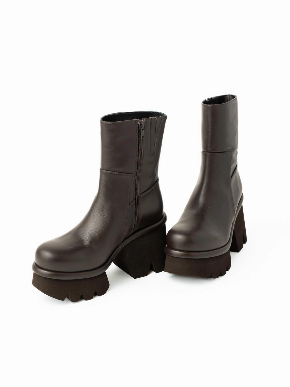 HANNE NAPPALUX BROWN Faux Leather Wedge Ankle Boots