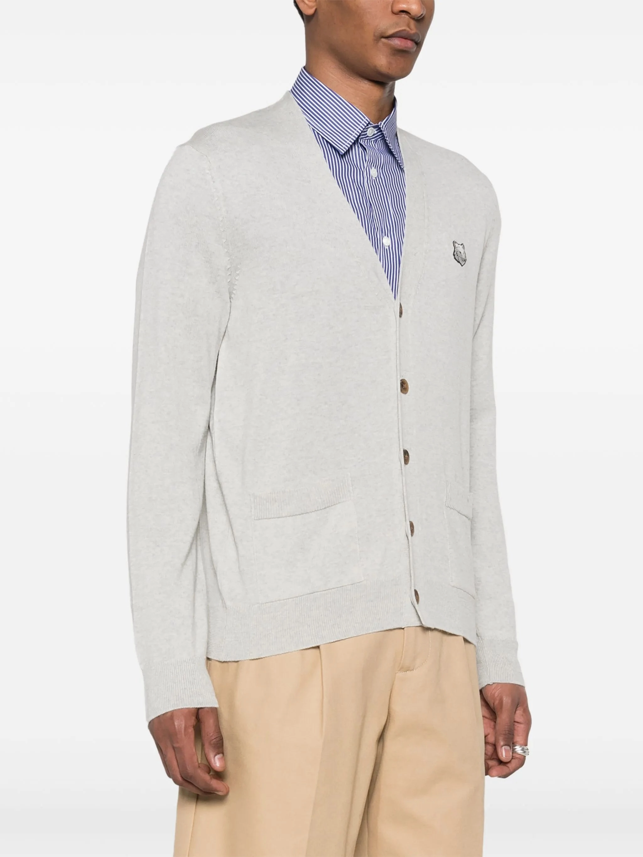 Bold Fox Head wool cardigan Artisan Knitwear Uk