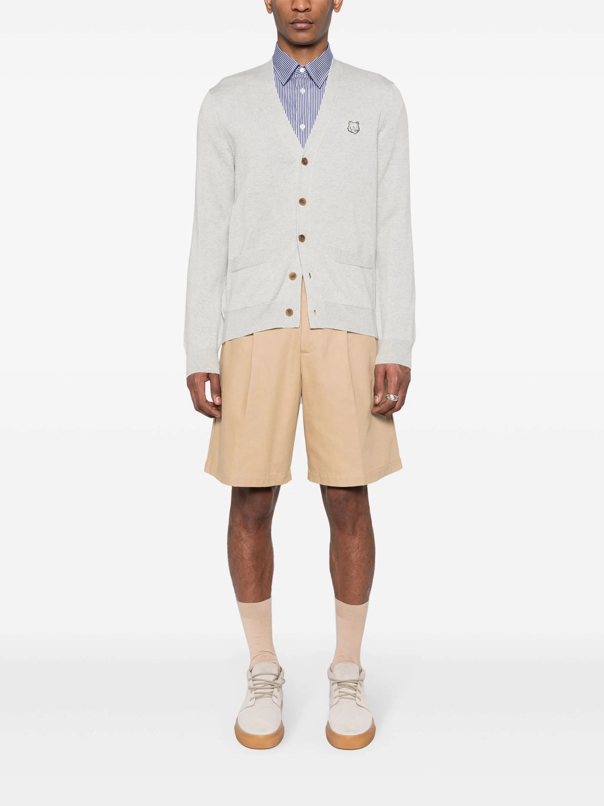 Striped Knitwear Bold Fox Head wool cardigan