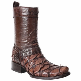 Hisea Boots Botas de Pescado Pirarucu Original en Horma Cuadrada con Zipper WD