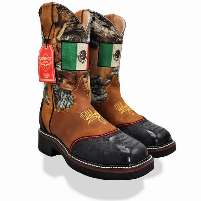 Botas de Trabajo Bandera de Mexico con Casco de Acero Fur High Knee Boots