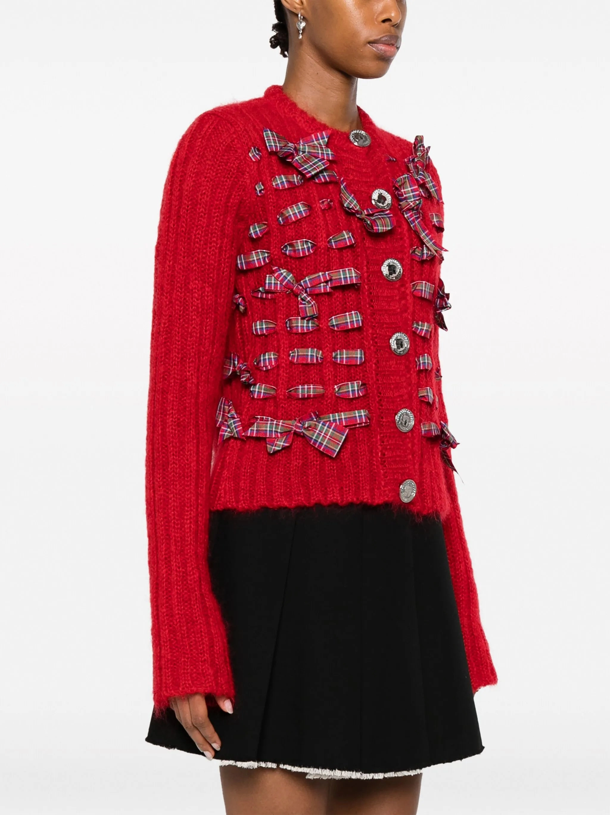 Andrea Jovine Knitwear bow-detail ribbed-knit cardigan