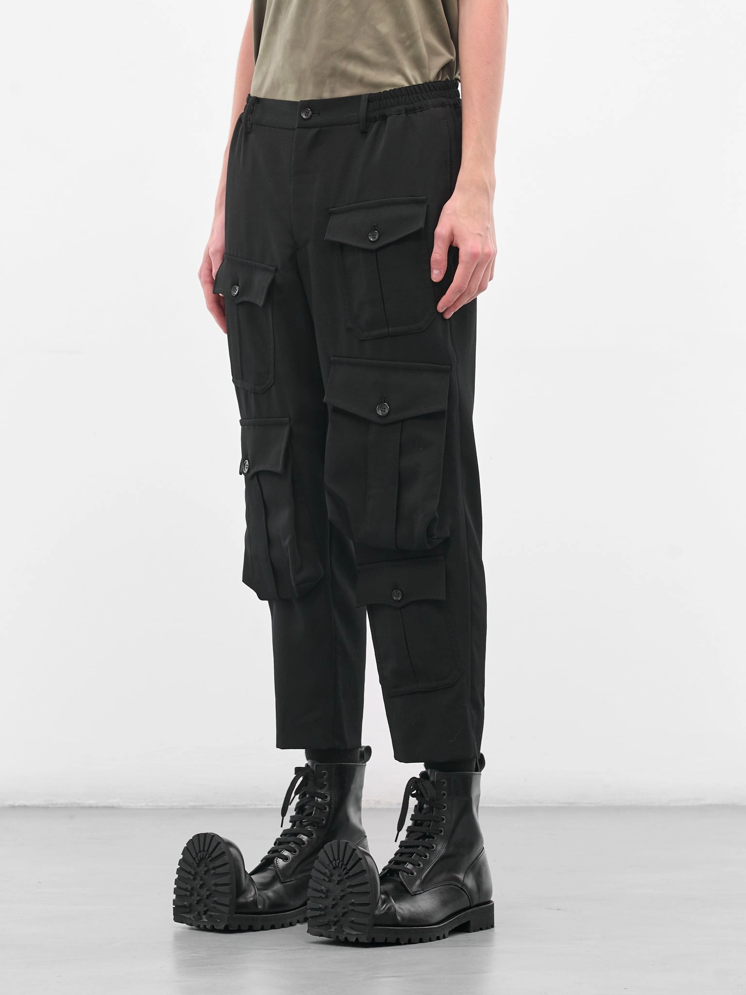 Black Cargo Pocket Cropped Trousers (PP-P043-051-1-BLACK) 5-11 Cargo Pants