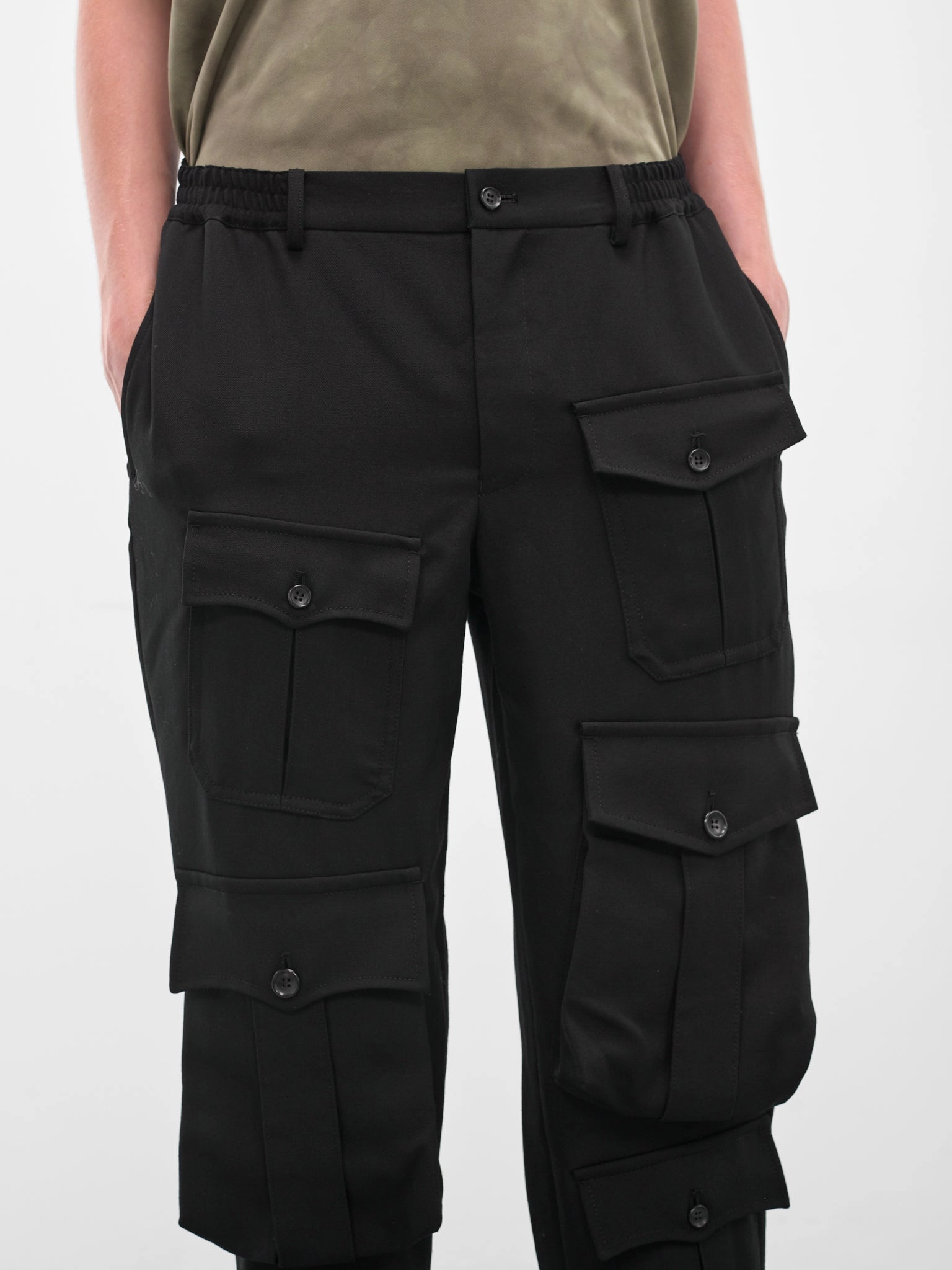 3d Cargo Pants Black Cargo Pocket Cropped Trousers (PP-P043-051-1-BLACK)