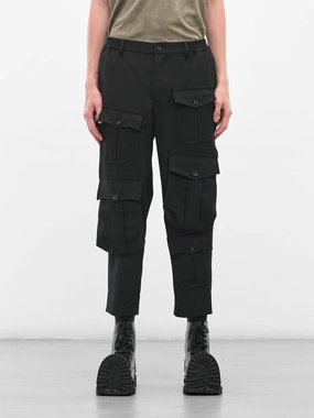 Neighborhood Wide Cargo Pants Black Cargo Pocket Cropped Trousers (PP-P043-051-1-BLACK)