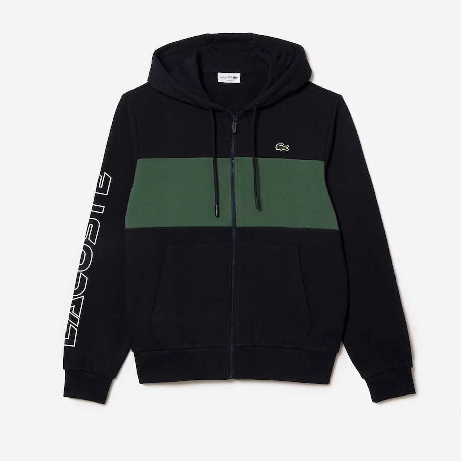 American Made Hooded Sweatshirts Lacoste Men's Colorblock Logo Zip-Up Long Sleeve Hoodie