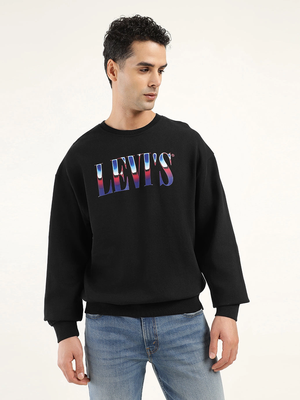 Men's Solid Black Crew Neck Sweatshirt Varsity Cheer Sweatshirts