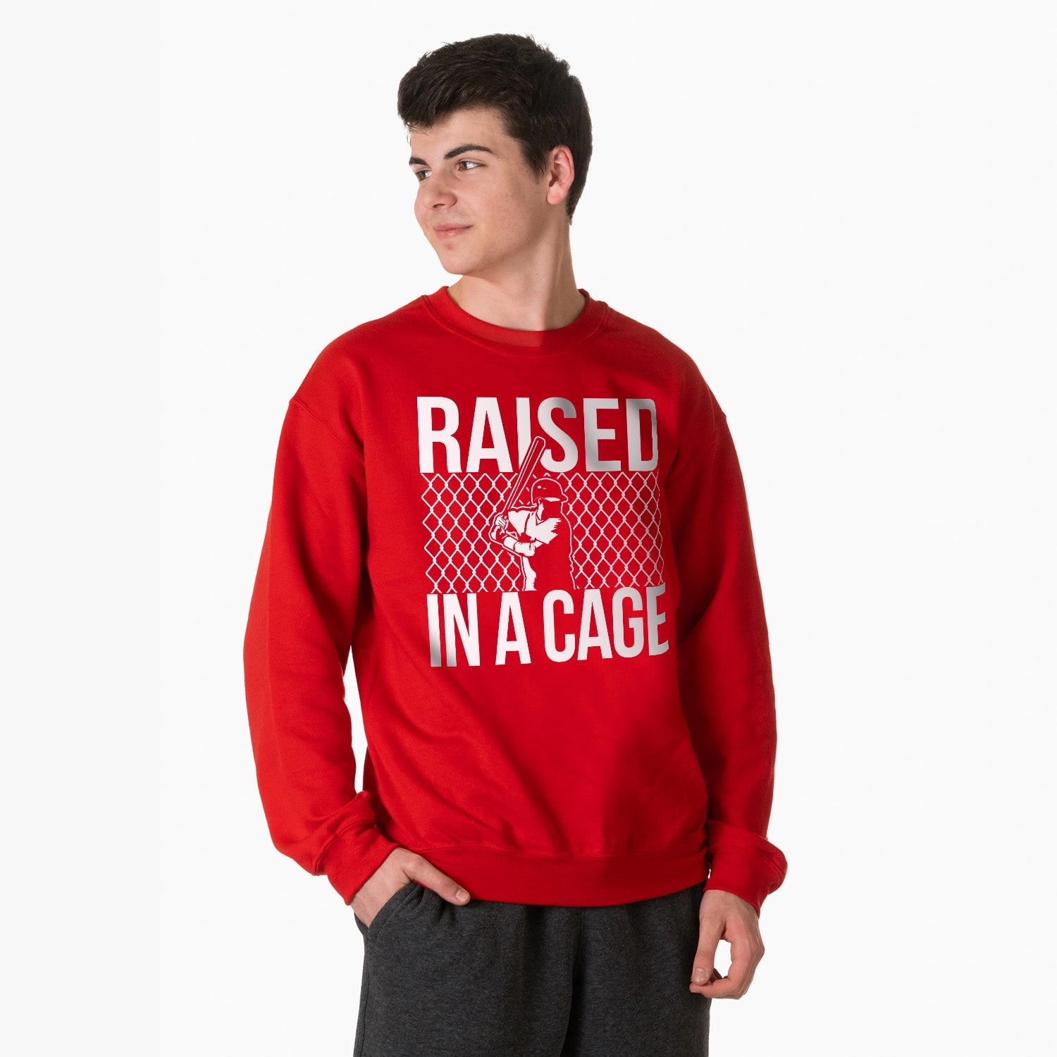 Guard Sweatshirts Baseball Crewneck Sweatshirt - Raised in a Cage