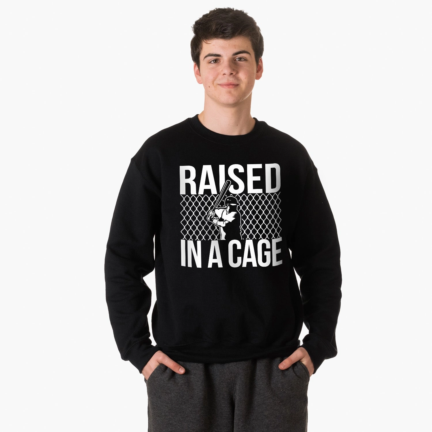 Baseball Crewneck Sweatshirt - Raised in a Cage 2xl Sweatshirts