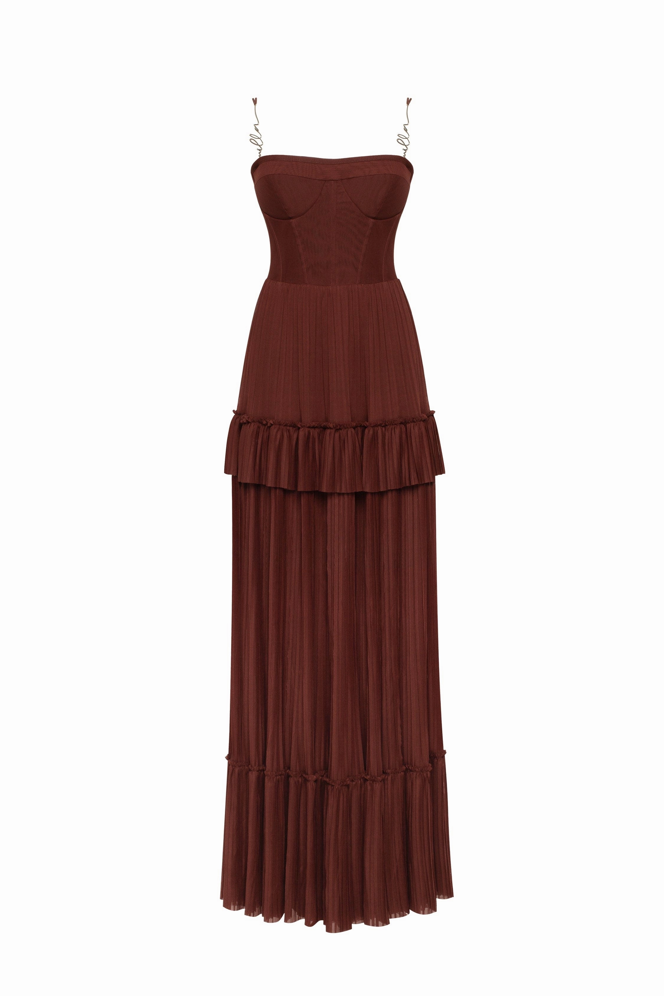 Wedding Bride Dress Chocolate spaghetti strap pleated maxi dress, Garden of Eden