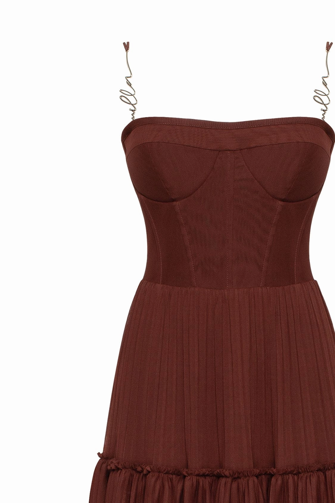 Chocolate spaghetti strap pleated maxi dress, Garden of Eden Winery Dress
