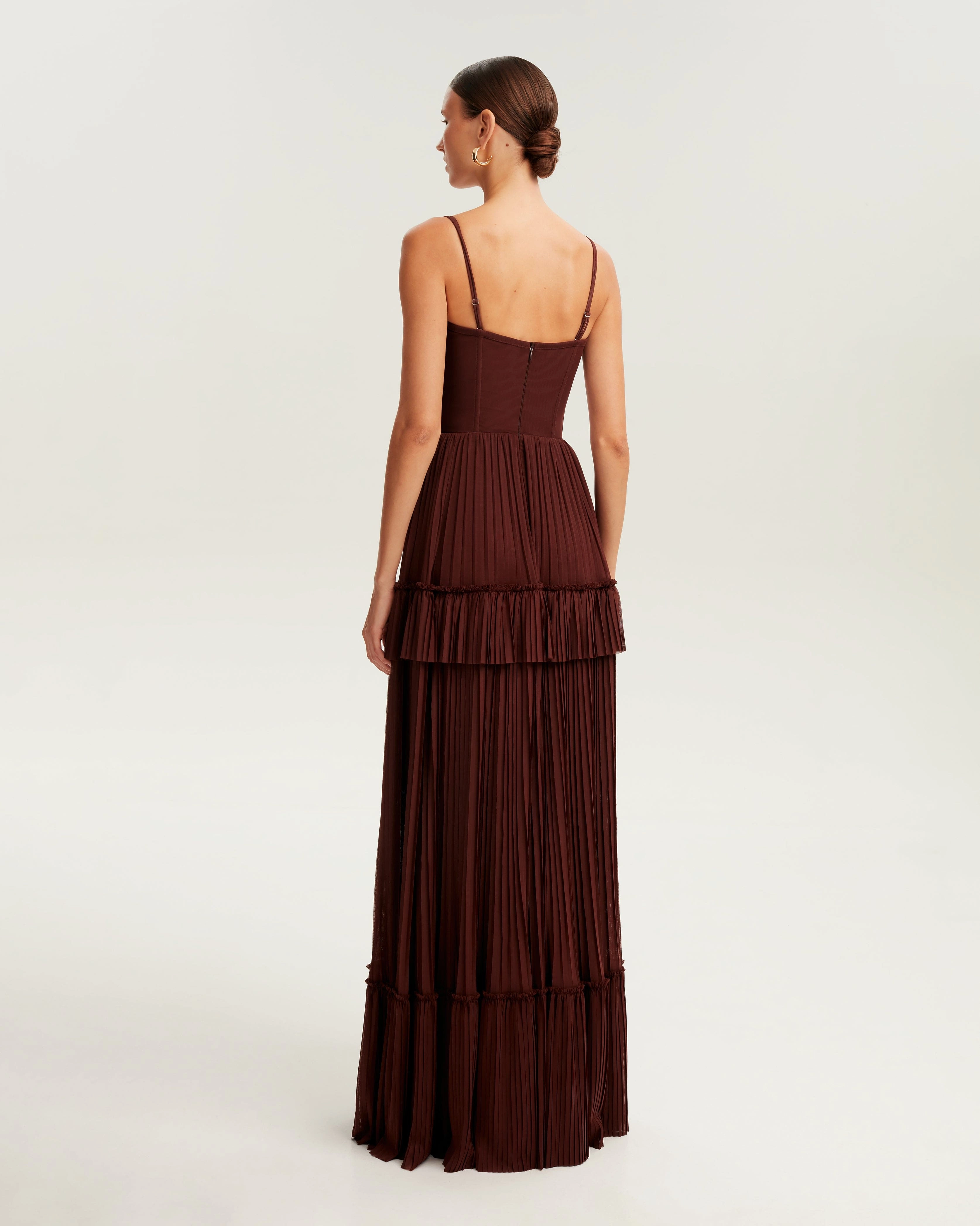Chocolate spaghetti strap pleated maxi dress, Garden of Eden Prairie Dress Outfits
