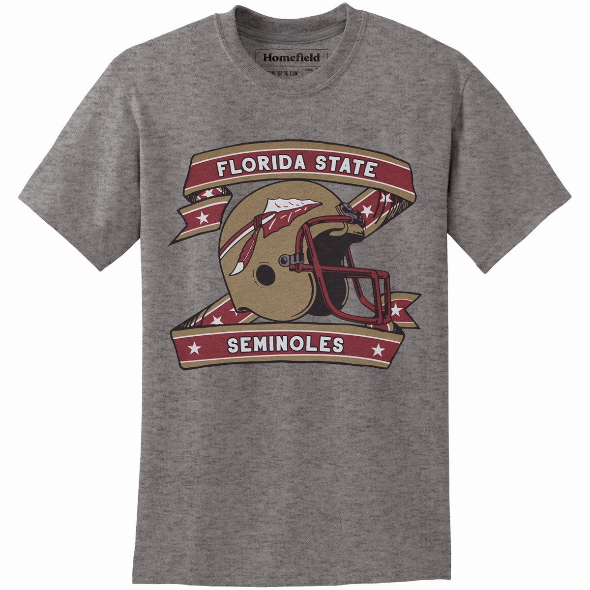 Homefield Adult/Unisex Vault Florida State Seminoles Helmet Design Short Sleeve T-shirt - Grey Patriot T Shirts