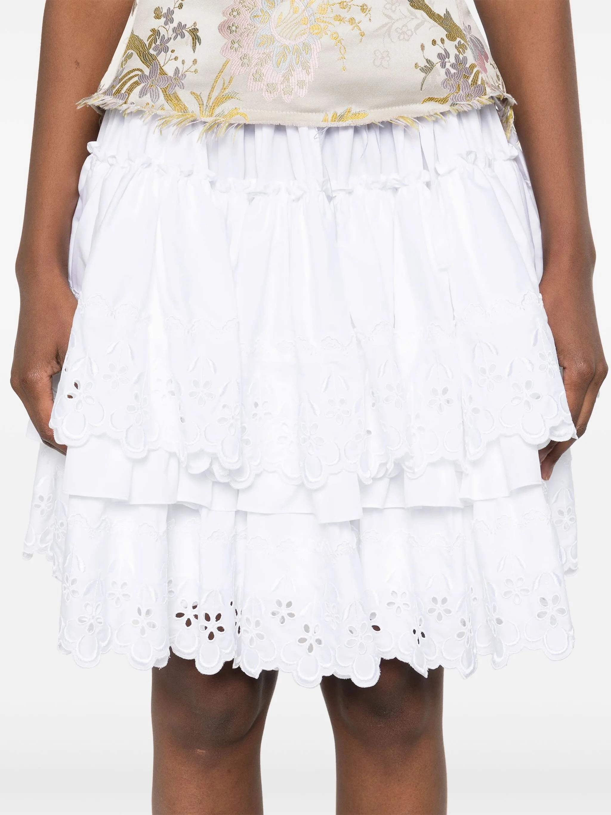 broderie-anglaise tiered mini skirt Detachable Sleeves For Wedding Dress