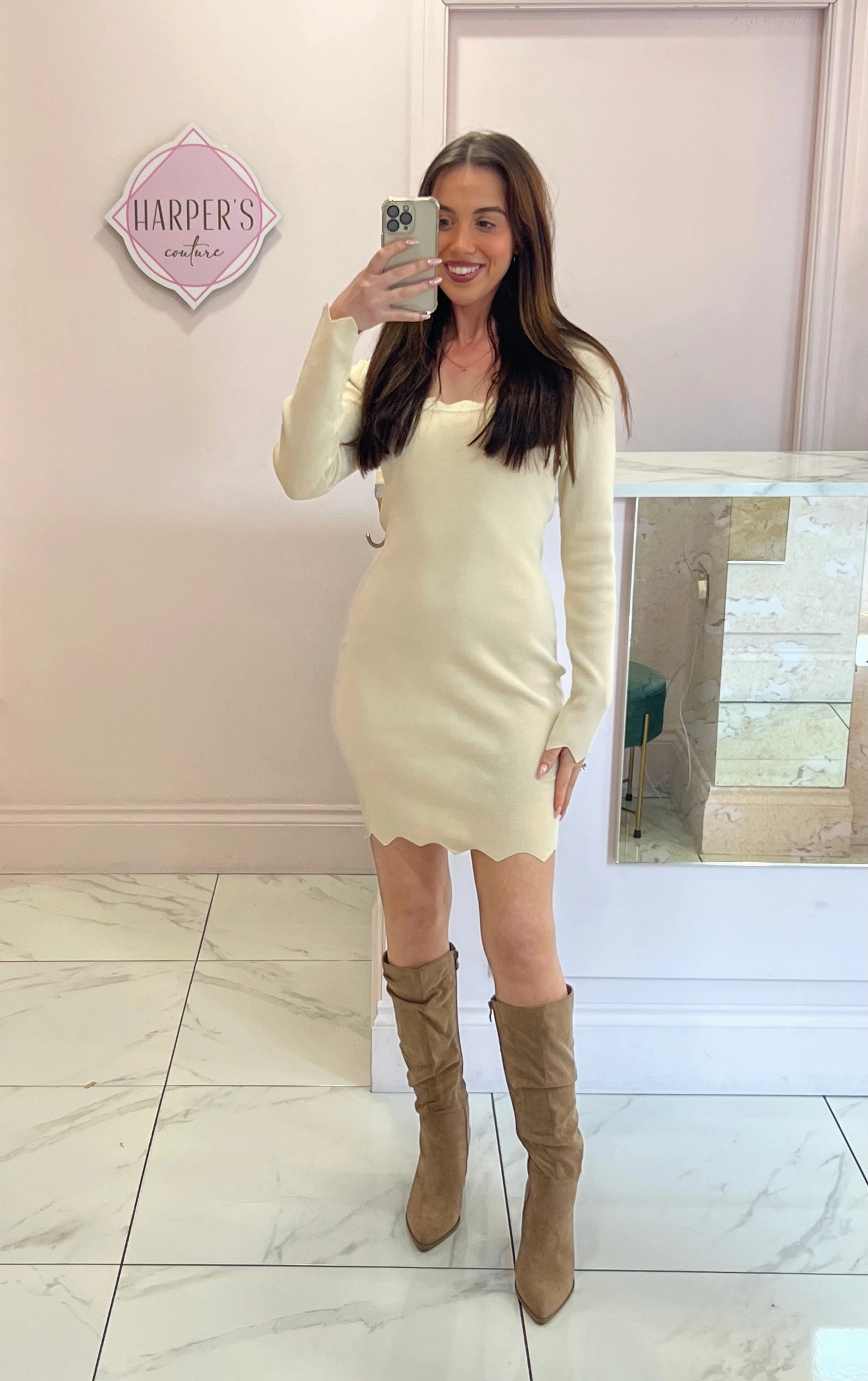 Striped Cotton Maxi Dress Bronte Cream Long Sleeve Knit Dress