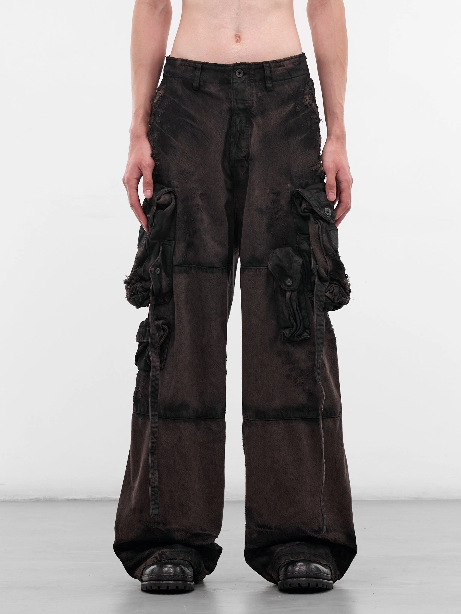 Uniqlo Relaxed Cargo Pants Brown Distressed Denim Cargo Pants (917PAM1-BW-DARK-BROWN)