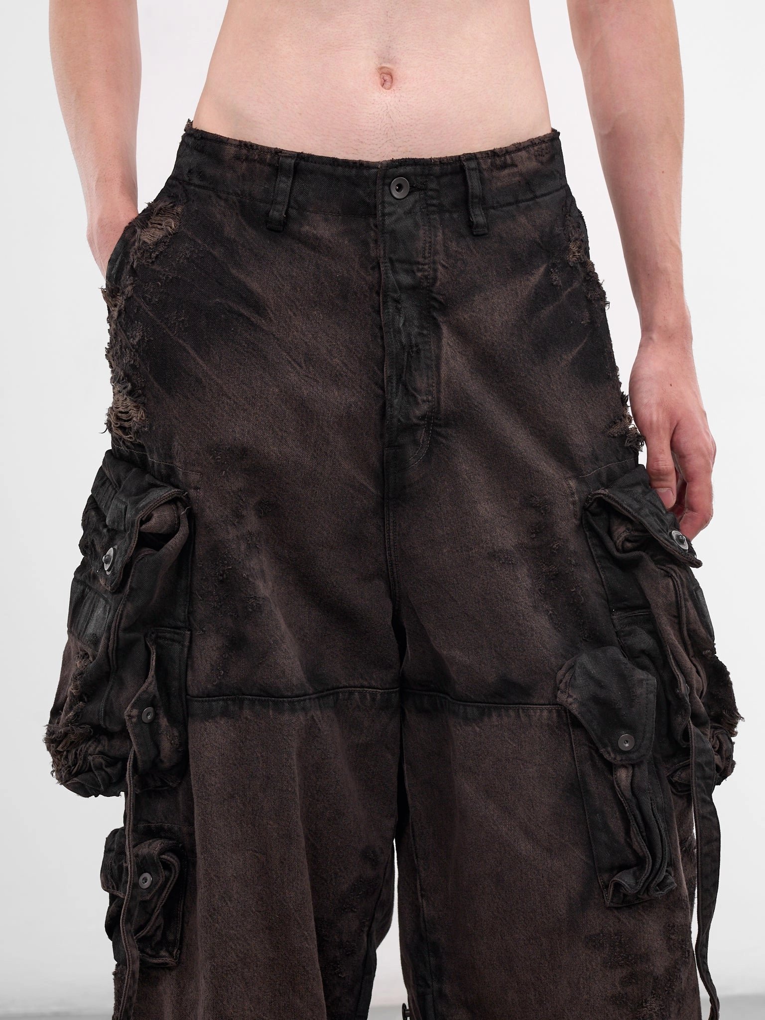 Wrangler Relaxed Cargo Pants Brown Distressed Denim Cargo Pants (917PAM1-BW-DARK-BROWN)