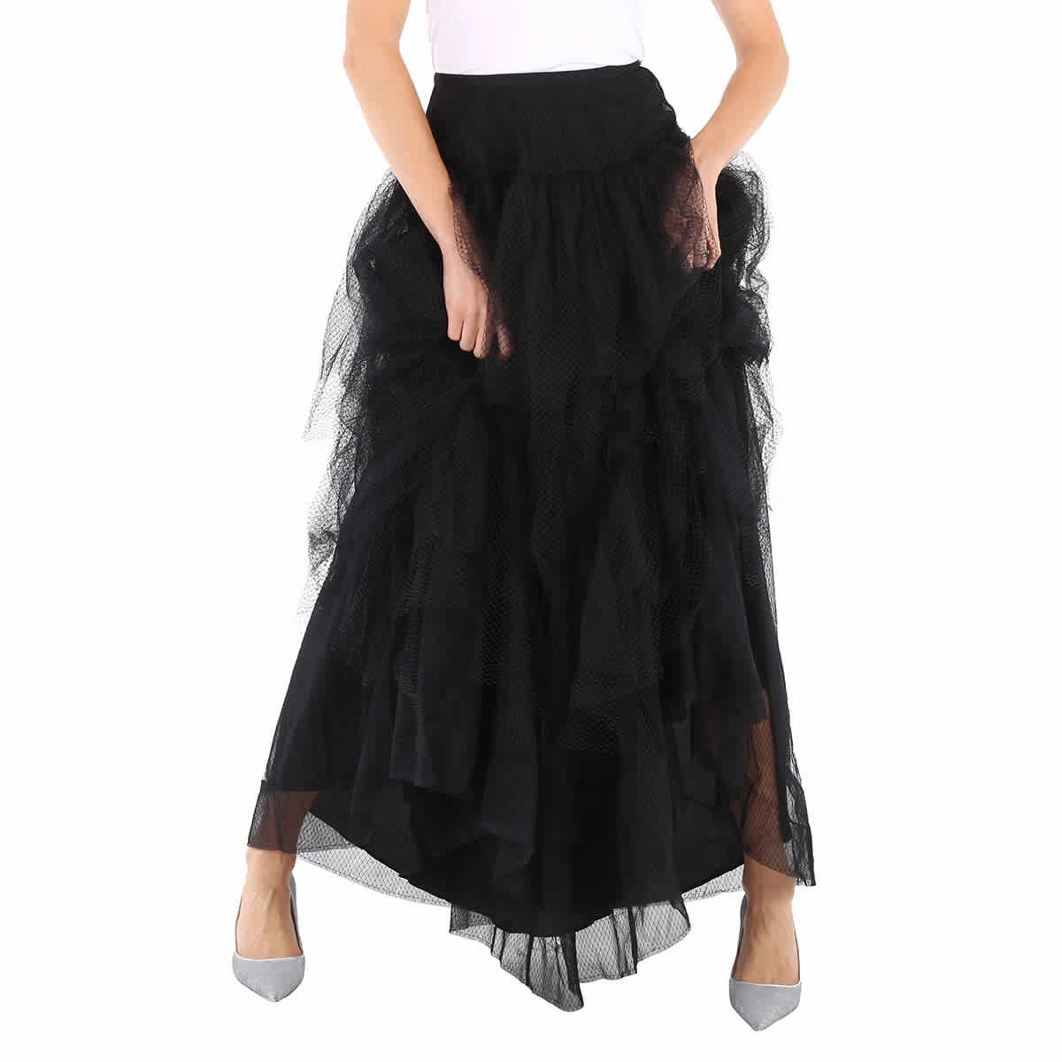 Burberry Ladies Skirts Runway Black Tulle Tiered Skirt Meta Skirt
