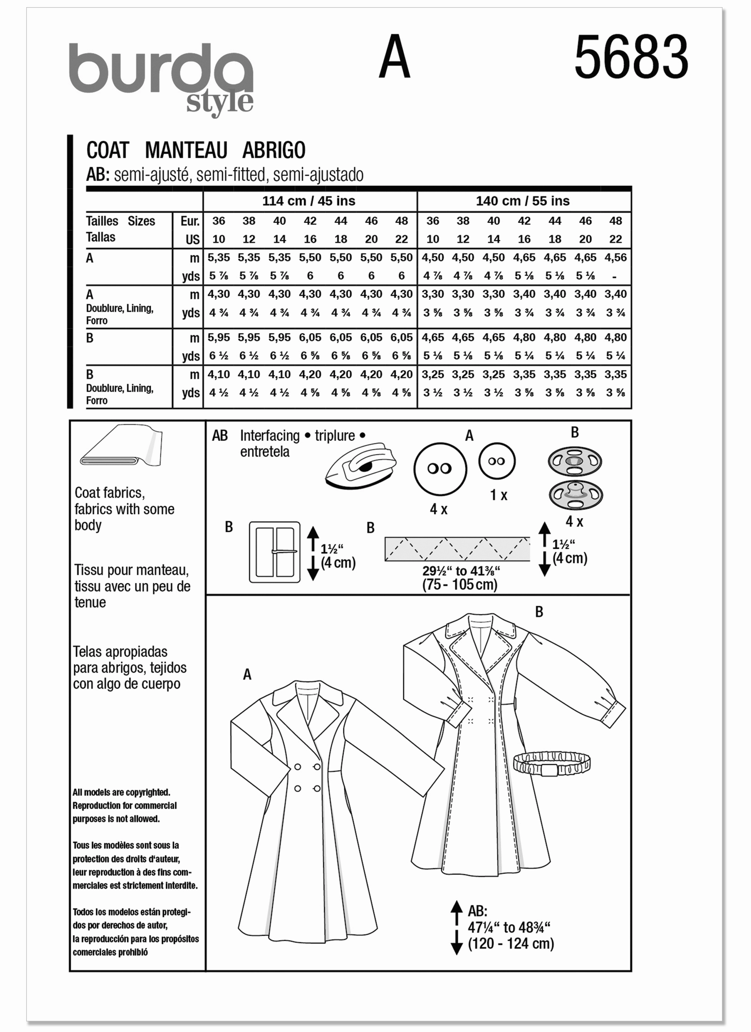 Burda Sewing Pattern 5683 Coats Coats Clothing